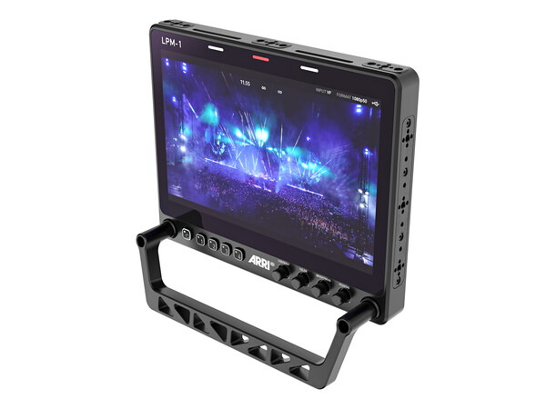 ARRI LPM-1 10인치 라이브 프로덕션 모니터 – 회전식 노브와 사용자 버튼이 보이는 전면 모습