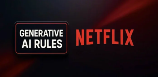 넷플릭스 생성형 AI 가이드라인 발표 그래픽 - Generative AI Rules 로고와 Netflix 로고