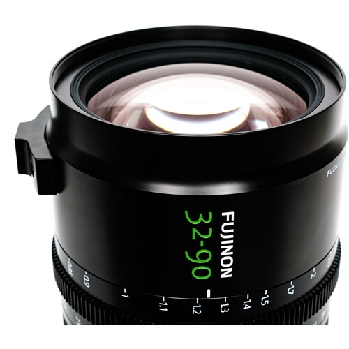 후지필름 Fujinon GF32-90mmT3.5 PZ OIS WR 파워줌 렌즈 측면 – 줌, 포커스, 조리개 조작 링과 컨트롤 스위치