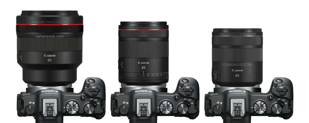 캐논 RF 85mm 단렌즈 3종 사이즈 비교 – 1.2L, 1.4L VCM, 2 STM