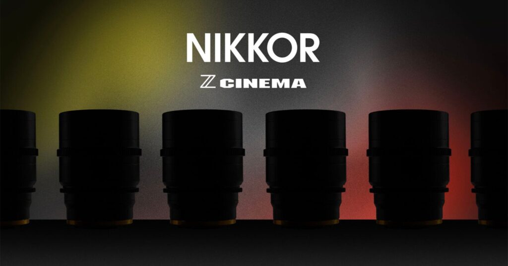 검은 배경 위에 나란히 배치된 니콘 NIKKOR Z CINEMA 렌즈 실루엣 이미지 – 상단에 NIKKOR Z CINEMA 로고가 흰색 글자로 표시된 티저 사진