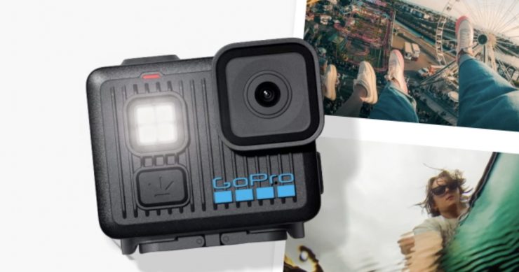 내장 LED 라이트가 탑재된 고프로 LIT HERO 액션 카메라, 여행과 일상 촬영 장면을 보여주는 사진과 함께 배치된 제품 이미지