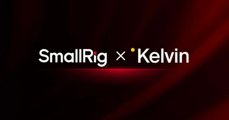 SmallRig와 Kelvin의 로고가 검은색과 붉은색 배경 위에 배치된 이미지