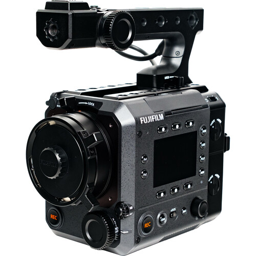Fujifilm GFX ETERNA 55 시네마 카메라 전면과 상단 핸들 디자인 – 대형 포맷 영화 제작 전용 카메라