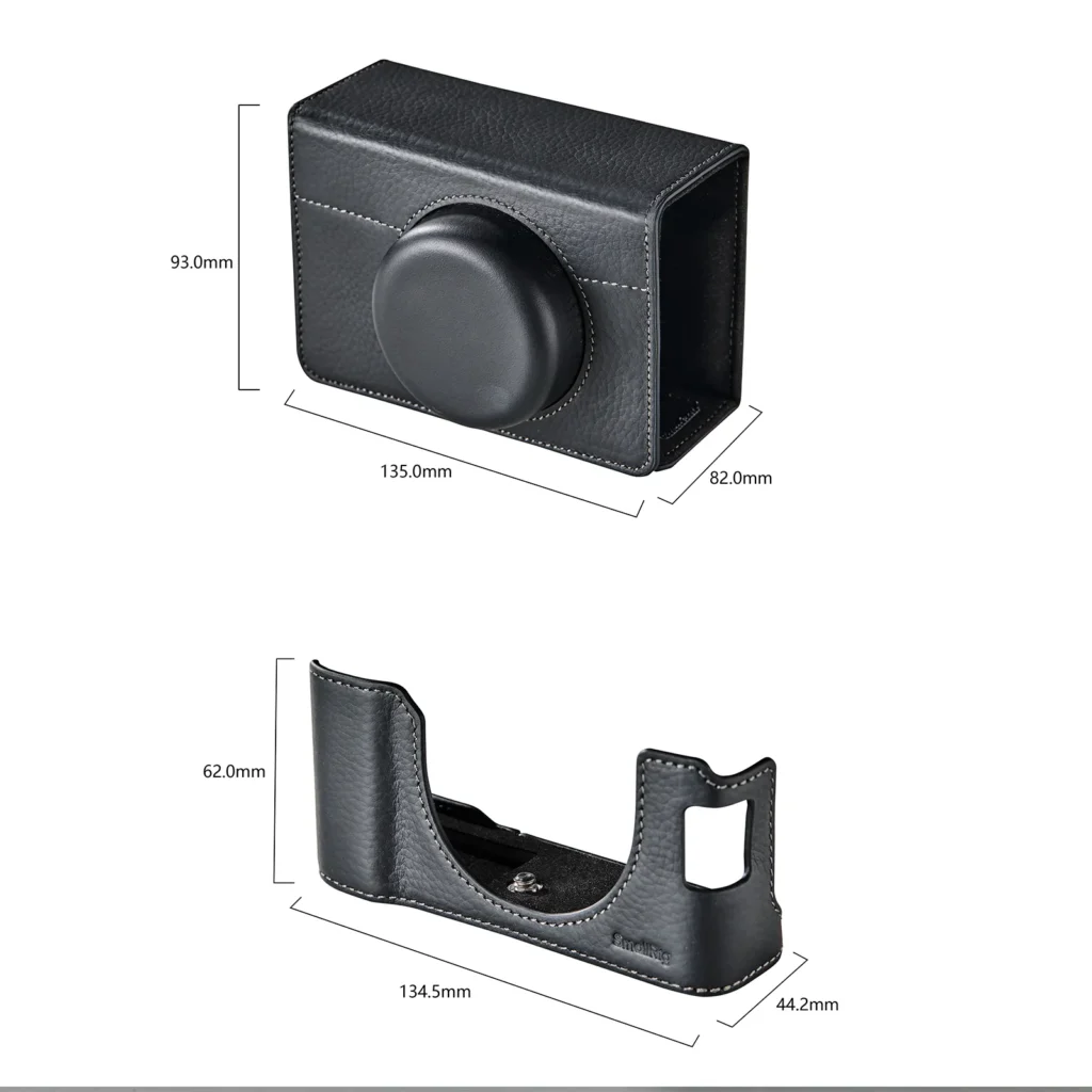 SmallRig FUJIFILM X10VI 블랙 가죽 케이스 키트 치수 안내, 하드 커버와 하프 케이스 크기 표시