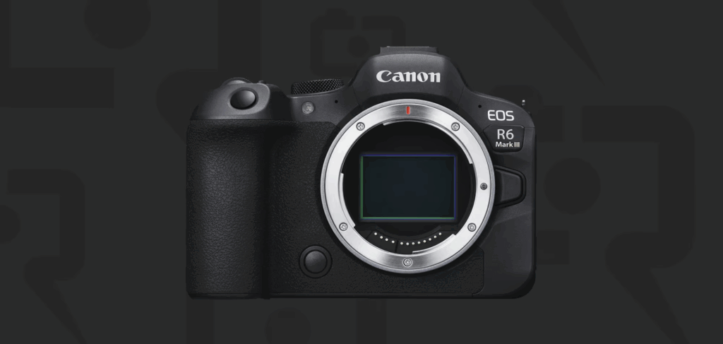 전면부가 공개된 캐논 EOS R6 Mark III 풀프레임 미러리스 카메라 바디 이미지. 센서 마운트가 노출된 모습이 강조되어 있다.