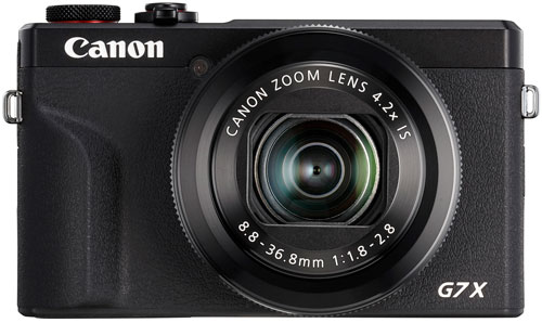 Canon PowerShot G7 X Mark III 블랙 모델 전면 이미지, 내장 줌 렌즈 장착